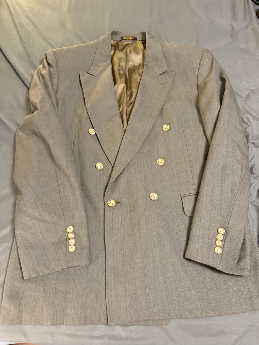 VTG Evan-Picone Crowley's Double Breasted Blazer Jacket 44L Taupe Pinstripe USA